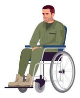 bebaarde man zit in rolstoel semi platte rgb kleur vectorillustratie. stoornis in het onderlichaam. optimaal gezond leven. persoon met een handicap geïsoleerde stripfiguur op een witte achtergrond