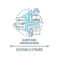 audit en certificering turquoise concept icoon. testen service abstracte idee dunne lijn illustratie. inspectie. geïsoleerde overzichtstekening. bewerkbare streek. arial, talloze pro-bold lettertypen gebruikt vector