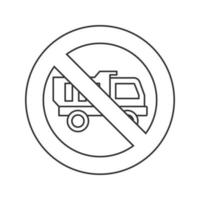 verboden bord met vrachtwagen lineaire pictogram. geen vrachtwagenverbod. stop contour symbool. dunne lijn illustratie. vector geïsoleerde overzichtstekening