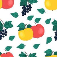 rijpe zwarte aalbessen en appels naadloos patroon. takje zwarte bes. vitamine bessen. vectorillustratie. fruitafdruk vector