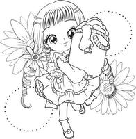 kleurplaat prinses kawaii stijl schattig anime cartoon tekening illustratie vector doodle