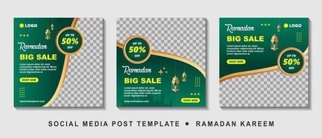 ramadan verkoop vierkante banner promotie sjabloon instellen. geschikt voor webpromotie en social media-sjabloonpost voor ramadan kareem-wenskaart, evenement en enz. vectorillustratie. vector