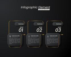 donkere gouden elegante infographic 3D-vector sjabloon met stappen voor succes. presentatie met pictogrammen van lijnelementen. bedrijfsconceptontwerp kan worden gebruikt voor web-, brochure-, diagram-, grafiek- of bannerlay-out vector