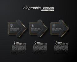 donkere gouden elegante infographic 3D-vector sjabloon met stappen voor succes. presentatie met pictogrammen van lijnelementen. bedrijfsconceptontwerp kan worden gebruikt voor web-, brochure-, diagram-, grafiek- of bannerlay-out vector