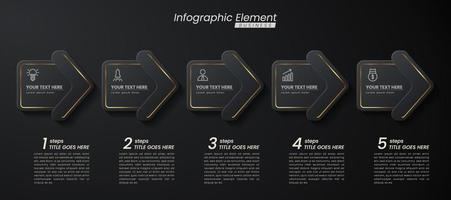 donkere gouden elegante infographic 3D-vector sjabloon met stappen voor succes. presentatie met pictogrammen van lijnelementen. bedrijfsconceptontwerp kan worden gebruikt voor web-, brochure-, diagram-, grafiek- of bannerlay-out vector