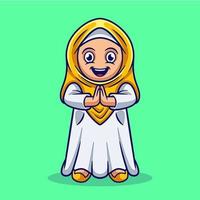 schattig meisje moslim vieren eid mubarak cartoon afbeelding. ramadan kareem illustratie concept vector