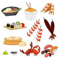 Aziatische voedselreeks. vector set van kant-en-klaarmaaltijden