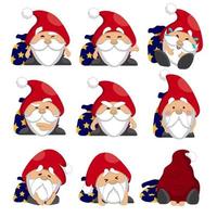 een verzameling van de emoties van de kerstman. een set van verschillende gekleurde kerstmannen vector