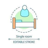 eenpersoonskamer concept icoon. een persoons hotelsuite. zakenreiziger. hostel, slaapzaal boeken. comfort accommodatie idee dunne lijn illustratie. vector geïsoleerde overzichtstekening. bewerkbare streek