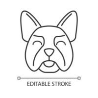 franse bulldog schattig kawaii lineair karakter. dunne lijn icoon. hond met lachende snuit. dier met lachende ogen en tong uit. huiselijk hondje. vector geïsoleerde overzichtsillustratie. bewerkbare streek