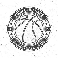 basketbal club badge. vectorillustratie. concept voor shirt, print, stempel. vintage typografieontwerp met basketbalring, net en balsilhouet. vector