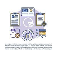 statistieken onderzoek artikel pagina vector sjabloon. data-analyse en visualisatie. brochure ontwerpelement met lineaire pictogrammen en tekstvakken. print ontwerp. conceptillustraties met tekstruimte..