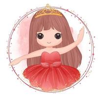 schattige kleine ballerina in rode jurk