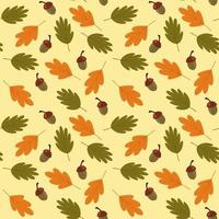 naadloos patroon met eikels en herfst eikenbladeren in oranje, beige en bruin. vectorillustratie. behang, cadeaupapier, webpagina-achtergrond, wenskaart vector