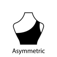 asymmetrisch van mode halslijn type voor dames blouse, jurk silhouet icoon. zwart t-shirt, crop top op dummy. trendy dames asymmetrische type halslijn. geïsoleerde vectorillustratie. vector