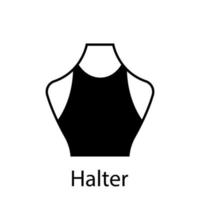 halter halslijn type voor dames t-shirt, blouse, jurk silhouet icoon collectie. zwarte kleding op model met halterhalslijntype. trend vrouw halter type halslijn. geïsoleerde vectorillustratie. vector