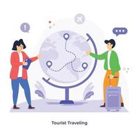 personen met wereldkaart, vlakke afbeelding van toeristische reizen vector