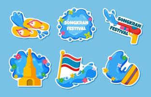 collectie set songkran festival sticker vector