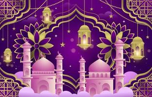 achtergrond van eid mubarak arabesque met moskee vector