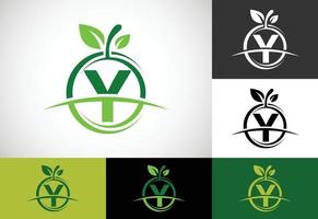 aanvankelijk y-monogramalfabet met het abstracte appelembleem. gezond voedsel logo ontwerp vector