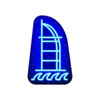 blauw neon dubai burj al arab icoon. middernacht blauw. neon megalopolis en helder architectonisch ontwerp. realistisch neonpictogram. er is een maskergebied op een witte achtergrond. vector