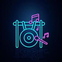 neon grote gong en muzieknoot icoon aan. neon lijn icoon. entertainment en karaoke muziek icoon. neon icoon. vector