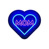 neon roze en blauw hart moeder belettering pictogram type. moederdag icoon. middernacht blauw. realistisch neonpictogram. neon hart en liefde symbool icoon nachtshow. geïsoleerd op een witte achtergrond. vector