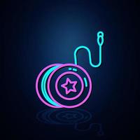 licht neon jojo speelgoedpictogram ziet er duidelijk uit. neon jojo lijn icoon. leuk en speel licht icoon. kinder speelgoed. symbool. neon lijn. vector