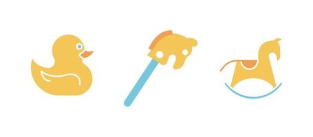 eend, hobbelpaard en club paard speelgoed icon set. plezier en spel icoon. kinderspeelgoed set. bewerkbare rij set. kleurrijke pictogramserie. vector
