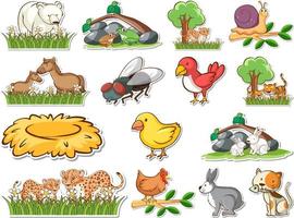 stickerset van cartoon wilde dieren vector