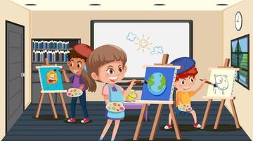 school kunst klaslokaal met student kinderen vector