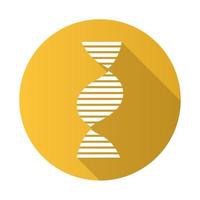 rechtshandige dna-helix geel plat ontwerp lange schaduw glyph-pictogram. b-dna. deoxyribonucleïnezuur, nucleïnezuur. chromosoom. moleculaire biologie. genetische code. genoom. genetica. vector silhouet illustratie