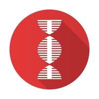 dna spiraal rood plat ontwerp lange schaduw glyph pictogram. deoxyribonucleic, nucleïnezuur helix. spiraalvormige streng. chromosoom. moleculaire biologie. genetische code. genoom. genetica. vector silhouet illustratie