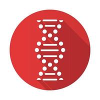 dna spiraal rood plat ontwerp lange schaduw glyph pictogram. verbonden punten, lijnen. deoxyribonucleic, nucleïnezuur helix. chromosoom. moleculaire biologie. genetische code. genetica. vector silhouet illustratie