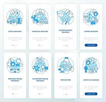 gokpsychologie blauwe onboarding mobiele app-schermset. verslaving walkthrough 5 stappen grafische instructiepagina's met lineaire concepten. ui, ux, gui-sjabloon. talloze pro-bold, reguliere lettertypen gebruikt vector