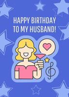 gelukkige verjaardag aan mijn man wenskaart met kleur pictogram element. compliment voor echtgenoot. briefkaart vector ontwerp. decoratieve flyer met creatieve illustratie. notitiekaart met felicitatiebericht
