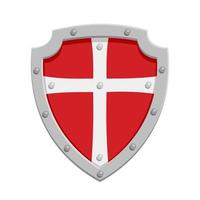 middeleeuws schild met een kruis op een rode achtergrond. vectorillustratie geïsoleerd op een witte achtergrond vector