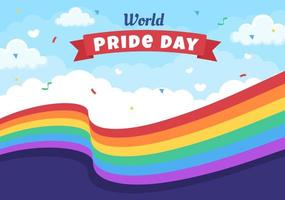 gelukkige trotsmaanddag met lgbt-regenboog en transgendervlag om te paraderen tegen geweld, discriminatie, gelijkheid of homoseksualiteit in cartoonillustratie vector