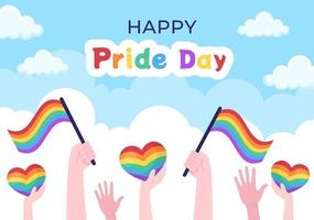 gelukkige trotsmaanddag met lgbt-regenboog en transgendervlag om te paraderen tegen geweld, discriminatie, gelijkheid of homoseksualiteit in cartoonillustratie vector
