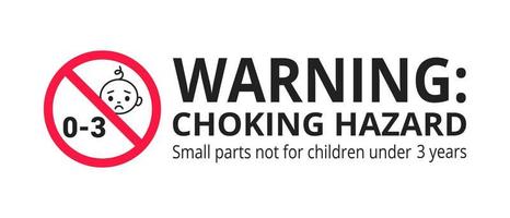 verstikkingsgevaar verboden teken sticker niet geschikt voor kinderen onder de 3 jaar geïsoleerd op een witte achtergrond vectorillustratie. gevarendriehoek, scherpe randen en kleine onderdelen gevaar.