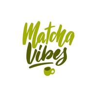 matcha-vibes. lineaire kalligrafie tekst belettering vector voor logo, textielontwerp, theewinkel poster poster en drankpromotie. moderne Japanse groene thee drinken concept illustratie. vector illustratie