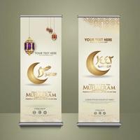 luxe muharram-kalligrafie islamitisch en gelukkig nieuw hijri-jaar, oprolbare bannersjabloon instellen vector