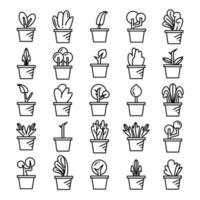 plant pot en kamerplant pictogrammen lijn illustratie vector