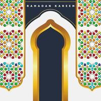 islamitische ontwerp wenskaart achtergrond sjabloon met decoratieve kleurrijke details van islamitische kunst ornamenten bloemen mozaïek vectorillustratie vector
