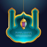 blauw en goud kleur ontwerp voor islamitische achtergrond met moskee silhouet, wassende maan en islamitische lantaarns. vector