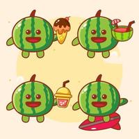 schattig kawaii watermeloen mascotte ontwerp vector