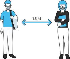 leerlingen staan op een sociale afstand van 1,5 meter. vector