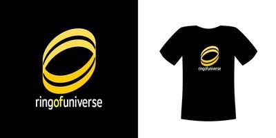 t-shirtontwerpvector, met 2 lagen ringen in goudgeel op zwarte doek met de tekstring van universum, aanpasbaar voor verschillende achtergrondkleuren vector