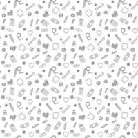 naadloos patroon met pictogrammen op het thema geneeskunde. doodle vector met geneeskunde pictogrammen op witte background.vintage geneeskunde pictogrammen