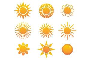 set van schattige zon met platte ontwerpstijl op witte achtergrond vector